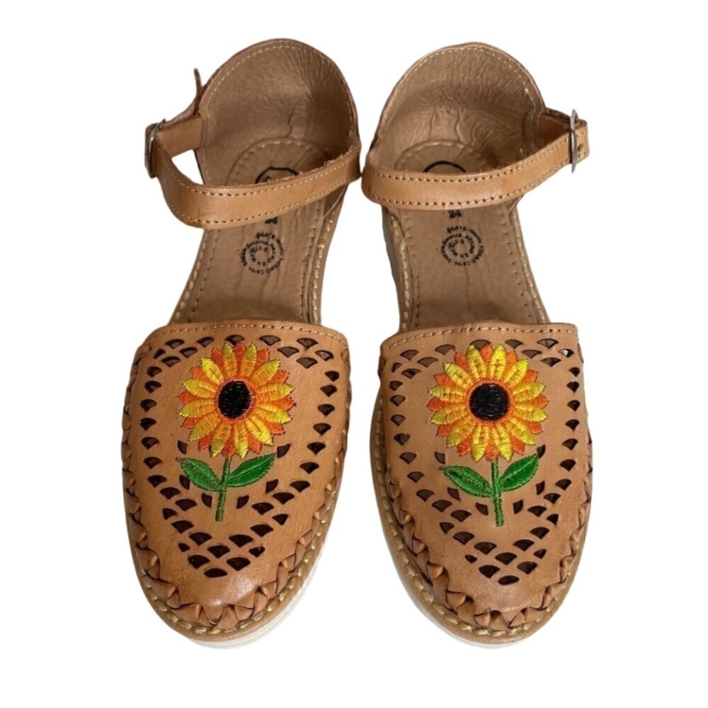 Sunflower Embroidered Tan Sandals